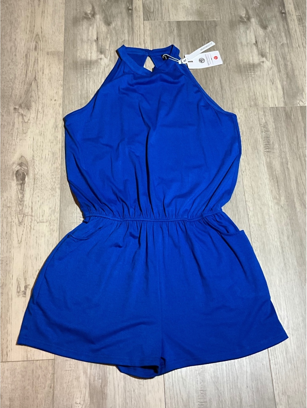 Merokeety Blue Sleeveless Romper with Elastic Waist